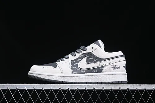 All categories Air Jordan Jordan series basketball shoes Air Jordan 1 Low high-end customized low-top sneakers Air Jordan 1 Low AJ1 Joe 1 Stussy joint-grey pig eight English black bottom high-end customized low-top retro basketball shoes XX3318-968